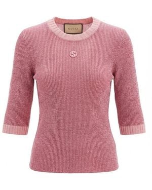 Gucci Lamé-Knit Cashmere Top - Pink