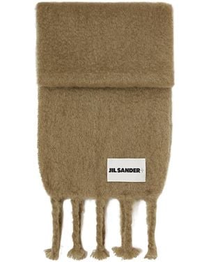 Jil Sander Logo Patch Fringed Scarf - Green