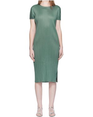 Pleats Please Issey Miyake Pleated Short-Sleeve Dress - Green