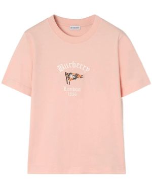 Burberry Check Flag Cotton T-Shirt - Pink