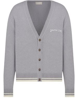 Dior Logo Embroidered Button-Up Cardigan - Gray