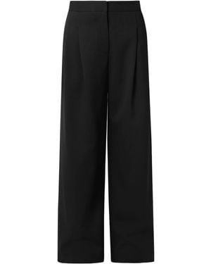 Carolina Herrera Pleated Wool Blend Wide-Leg Casual Trousers - Black