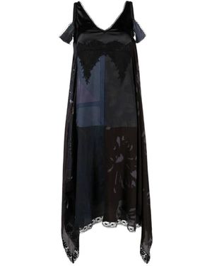 Marine Serre Lace-Detailed V-Neck Midi Dress - Black