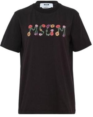 MSGM Logo Printed Crewneck T-Shirt - Black
