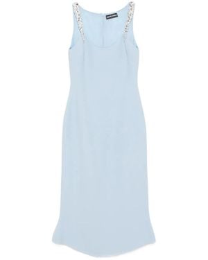 David Koma Crystal Claw-Embroidered Flounce Dress - Blue