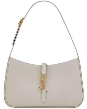 Saint Laurent Le 5 À 7 Logo Plaque Hobo Bag - White
