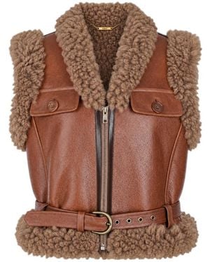 Chloé Chloé Shearling-Trimmed Leather Vest - Brown