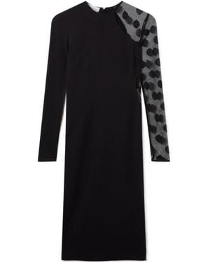 Stella McCartney Polka-Dot Mesh-Panel Midi Dress - Black