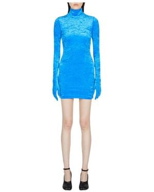 Vetements High-Neck Gloves Mini Velvet Dress - Blue