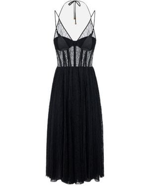 Elisabetta Franchi Lace-Panelled Pleated Midi Dress - Black