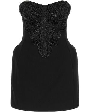 Elisabetta Franchi Double-Layered Crepe Crystal Mini Dress - Black