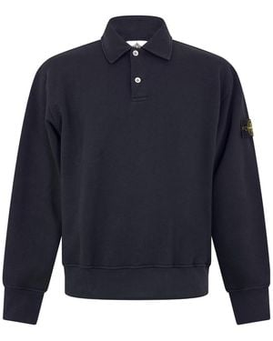 Stone Island Long-Sleeve Fleece Polo Shirt - Blue