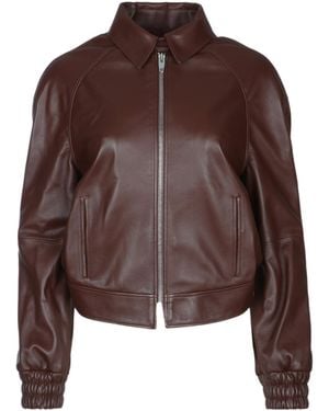 Celine Long Sleeve Leather Jacket - Brown
