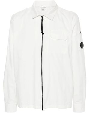 C.P. Company Logo Plaque Gabardine Overshirt - White