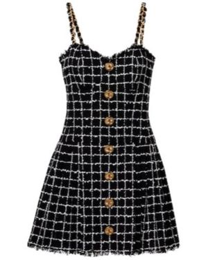 Balmain Chain-Detail Checked Tweed Minidress - Black