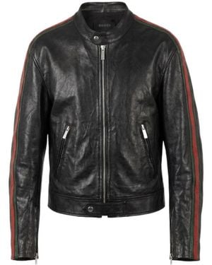 Gucci Buffalo Leather Biker Jacket With Web - Black