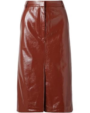 Tibi Glossed Midi Skirt - Red