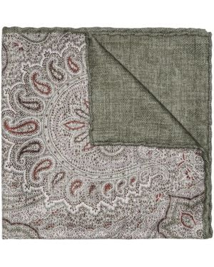 Brunello Cucinelli Logo Patch Graphic Printed Pocket Square - Gray