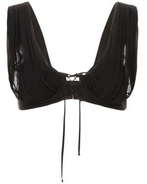 GIUSEPPE DI MORABITO Draped Lace-Up Bra - Black