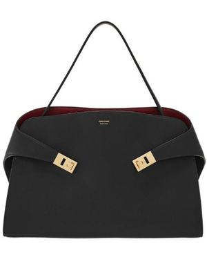 Ferragamo Ferragamo Hug Soft Bicolour Large Shoulder Bag - Black