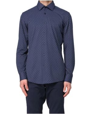 BOSS Boss Geometric-Print Performance-Stretch Slim Fit Shirt - Blue