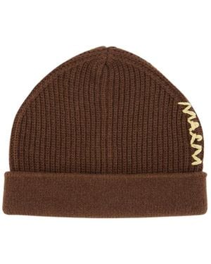 Marni Logo Knitted Beanie - Brown