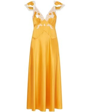 Doen Fiona Lace-Trimmed Silk-Satin Midi Dress - Metallic