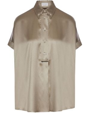 Brunello Cucinelli Short-Sleeved Buttoned Blouse - Grey
