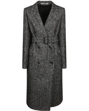 Tagliatore Herringbone Belted Coat - Black
