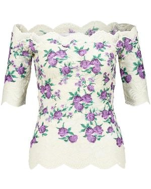 Rabanne Embroidered Lace-Trim Top - Blue
