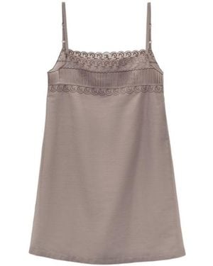 Low Classic See-Through Lace Mini Dress - Brown