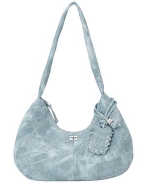 Ganni Bleached Medium Hobo Bag - Blue