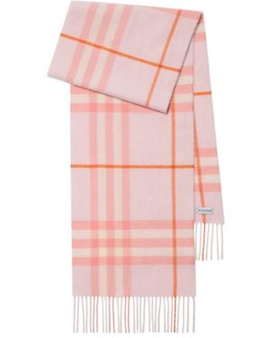 Burberry Checked Fringed-Edge Scarf - Pink