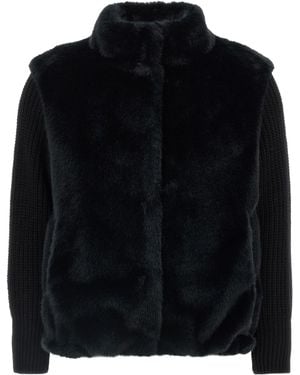 Herno Faux Fur Ribbed-Cuff Jacket - Black