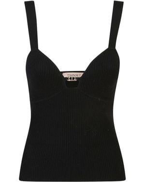 Twinset Logo-Embellished Knitted Top - Black