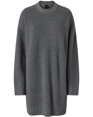 Pinko Embellished-Neckline Knit Mini Dress - Grey