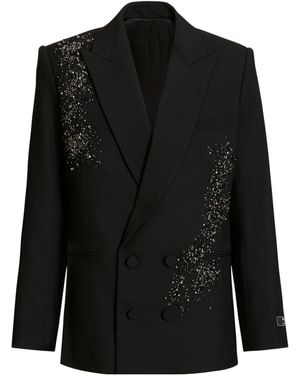 Balmain Wool Blazer With Sand Effect Amethyst Embroidery - Black