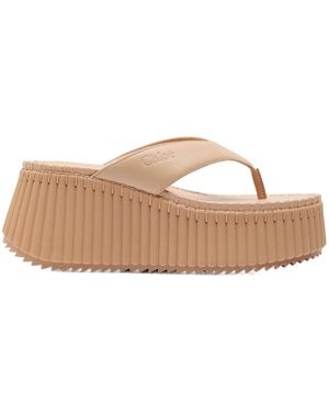 Chloé Thong Leather Wedge Sandals - Multicolor