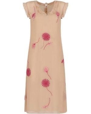 Marni Nude Silk Dress With Camellia Embroidery - Pink