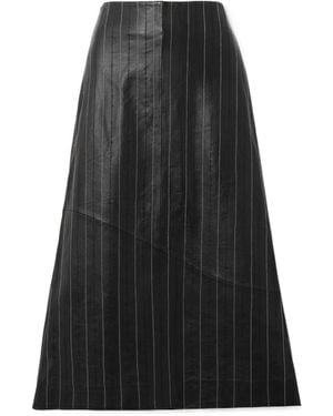 Victoria Beckham Patchwork Embroidered Pinstriped Leather Midi Skirt - Black