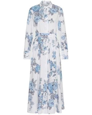 Marella Stretch Cotton Poplin Shirt Dress - Blue