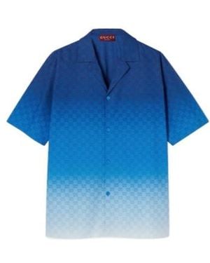 Gucci Printed Cotton Poplin Bowling Shirt - Blue