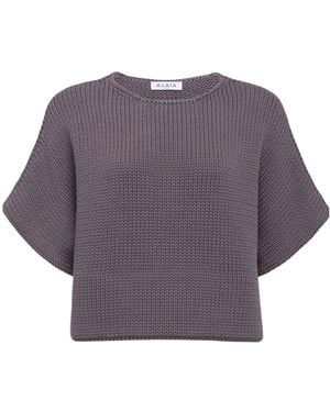 Alaïa Short-Sleeve Knitted Top - Gray