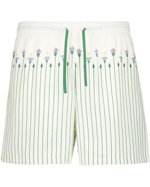 CASABLANCA Floral Stripe Sporty Shorts - White