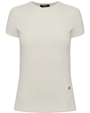 Balmain Button-Detail Knitted Top - White