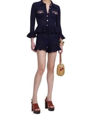 Self-Portrait Crochet Ruffled Shorts - Blue