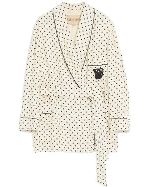 Valentino Polka Dot Printed Belted Blazer - White