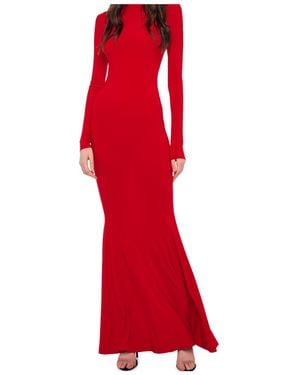 Norma Kamali Long Sleeve Turtle Fishtail Gown - Red