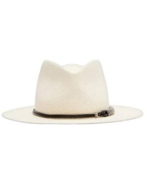 Brunello Cucinelli Leather-Trimmed Straw Fedora Hat - White