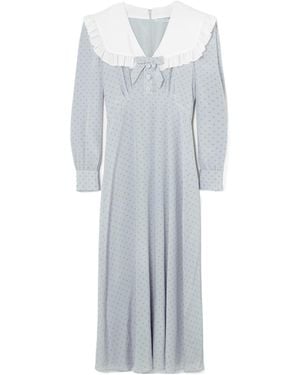 Alessandra Rich Ruffled Polka Dot Midi Dress - Gray